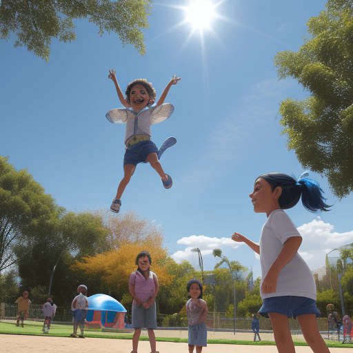 AI generated: Niños se encuentran jugando en un parque de niños con resbaladeros toboganes y pajaritos con un ciel...