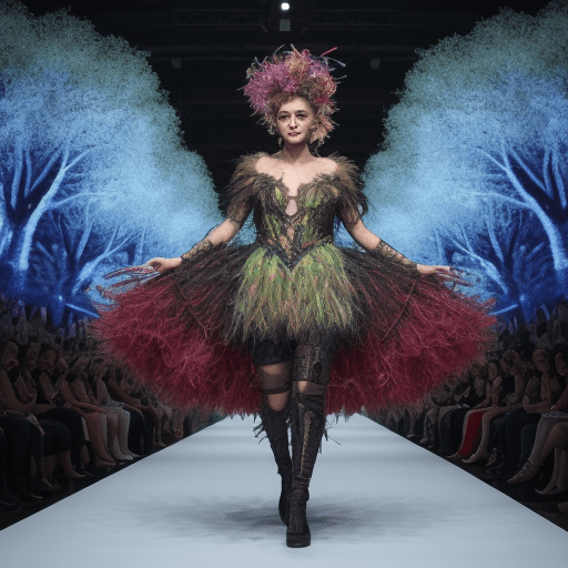 AI generated: A fashion show in costume that mimics nature infrastructure , 4K, Fashion show situation , a virtual...