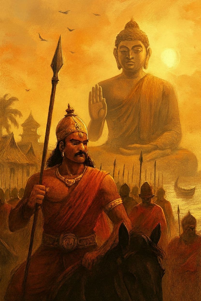 AI generated: Thirumangai mannan going to take away the buddha, having 3 hands is unrealistic