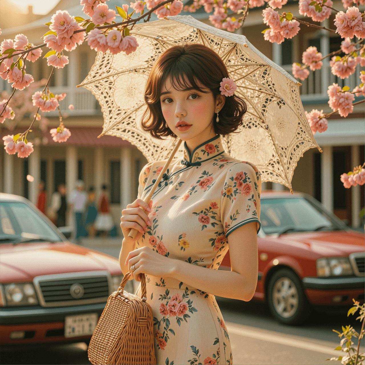 AI generated: A cinematic, photorealistic portrait of an elegant young Asian woman with a short wavy bob hairstyle...
