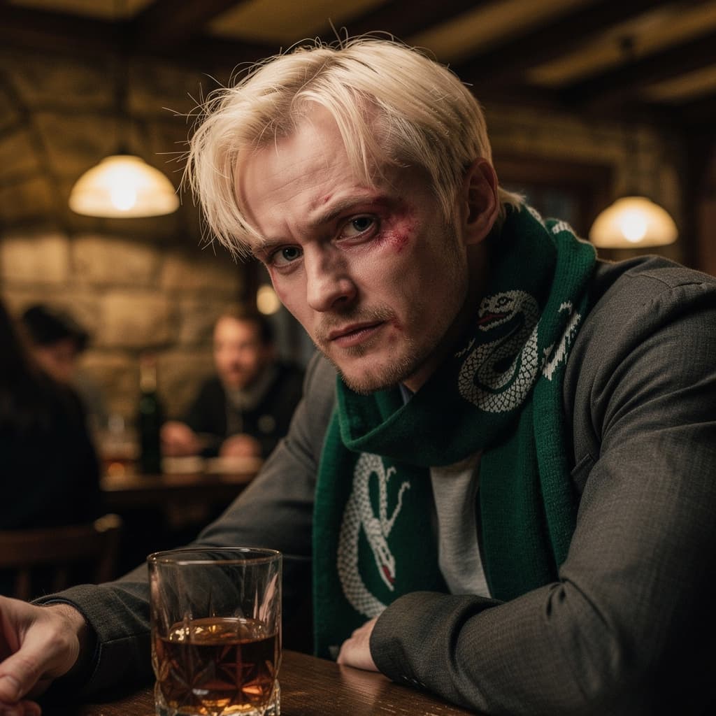 AI generated: Tom Felton, low quality, draco malfoy, drunk