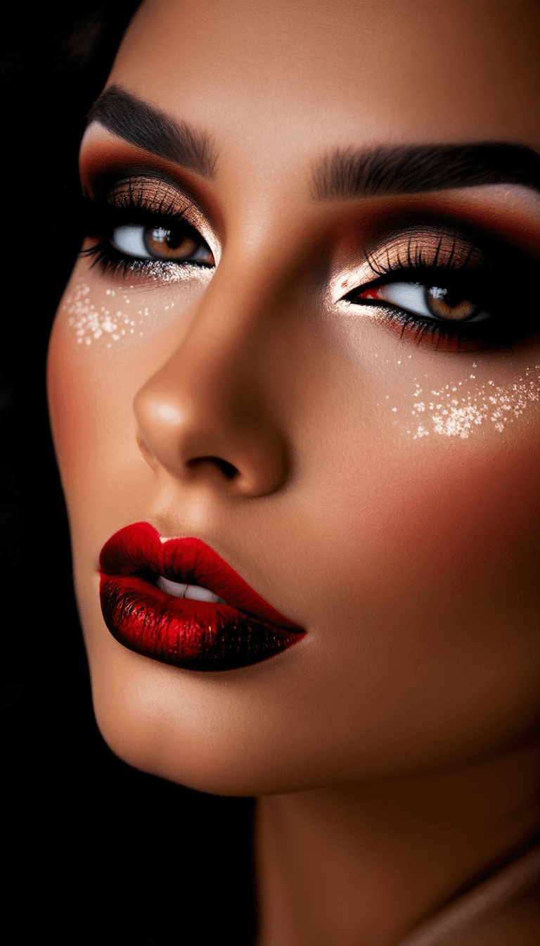 AI generated: Glamorous: An extravagant and sophisticated look with intense colors, bold features, and often incor...