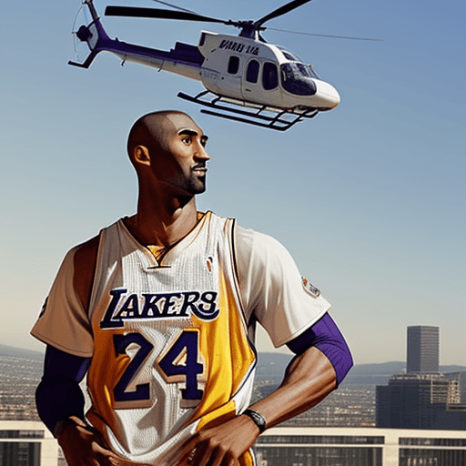 AI generated: Image of kobe bryant with a helicopter in the background 