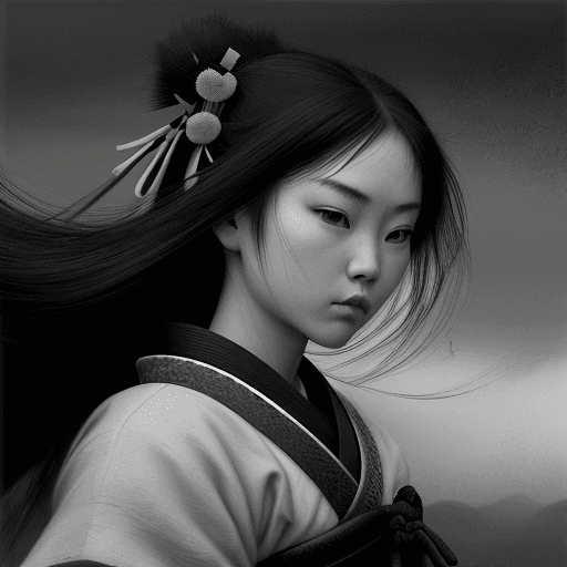 AI generated: samurai girl, in the style of black and white realism, atmospheric impressionism, darkly romantic re...