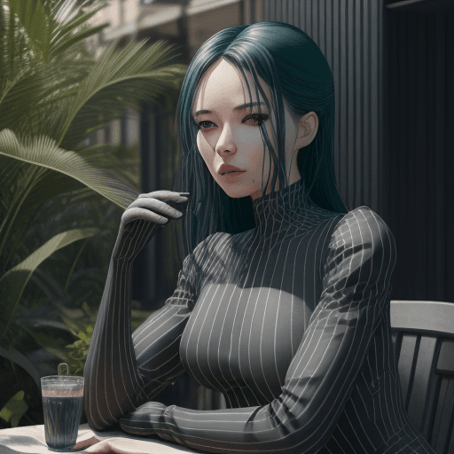 AI generated: An outdoor cafe minimal , people in the style of YiSeon Jo, green plants.beautiful girl Luis Royo Pr...