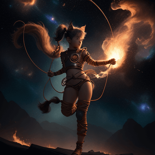 AI generated: cinematic portrait of a young beautiful and cute female with a monkey's tail, small kitty ears and c...