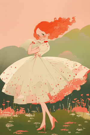 AI generated: A playful young girl with curly red hair and sparkling green eyes, wearing a fluffy pink tutu, is da...