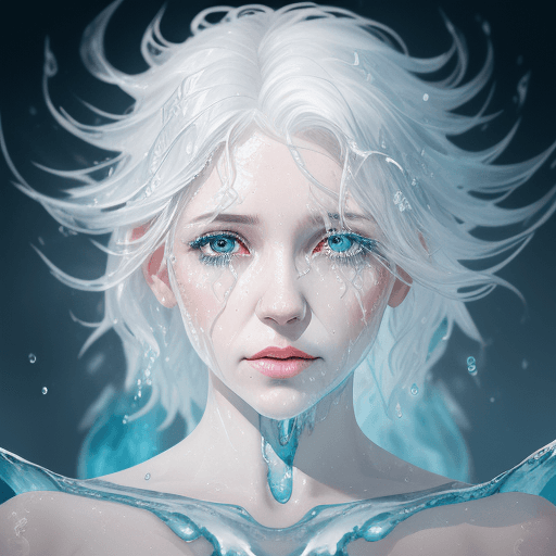AI generated: A half body portrait of a woman made of water and ice, half body is submerged in ice, white hair dep...