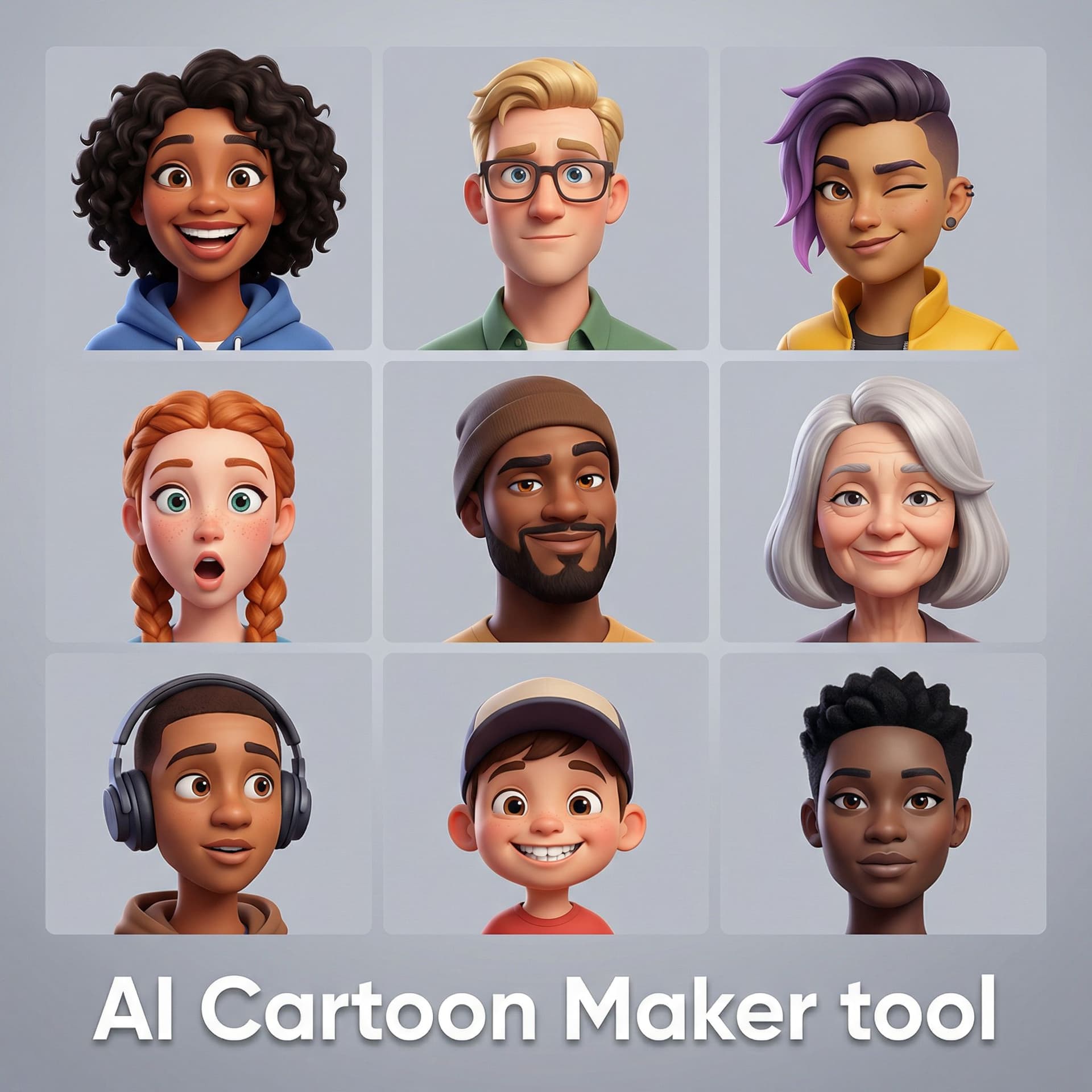 AI generated: Create a group image featuring multiple digital cartoon characters.
Each character should have a hig...
