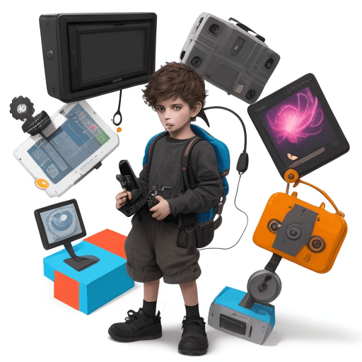 AI generated: futre kid with gadgets