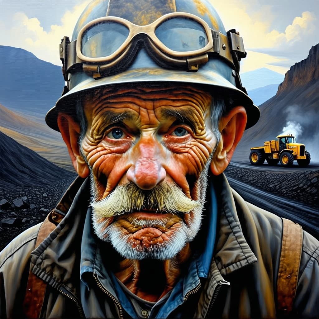 AI generated: a portrait of an old coal miner in 19th century, beautiful painting with highly detailed face by gre...