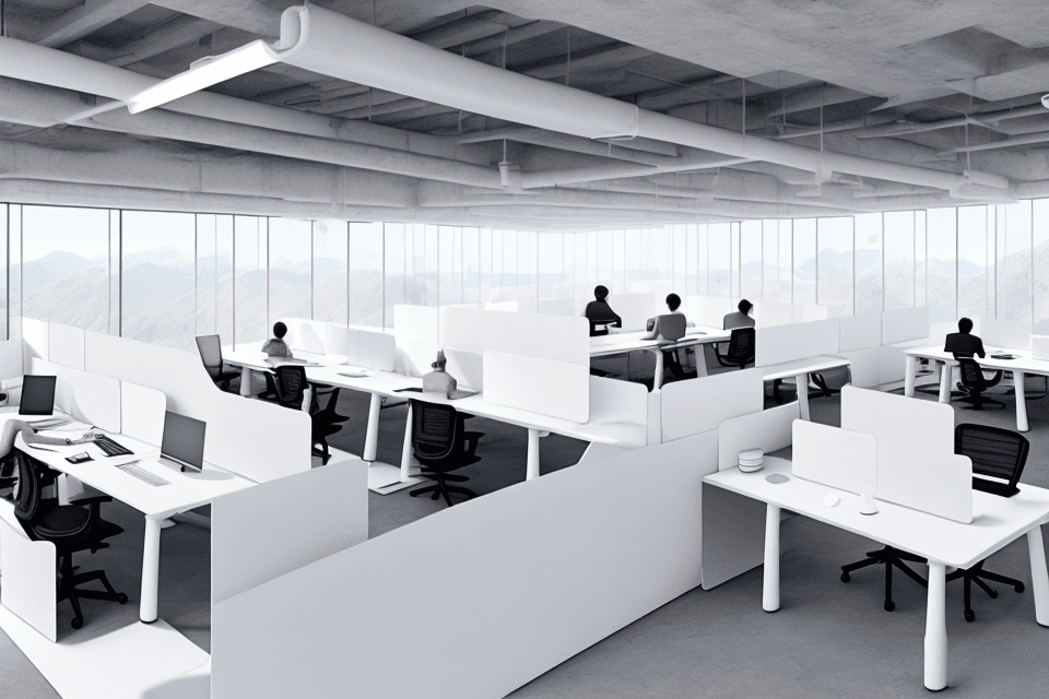 AI generated: photo of a ultra realistic co-working space , some digital nomads are seated on different dedicated ...