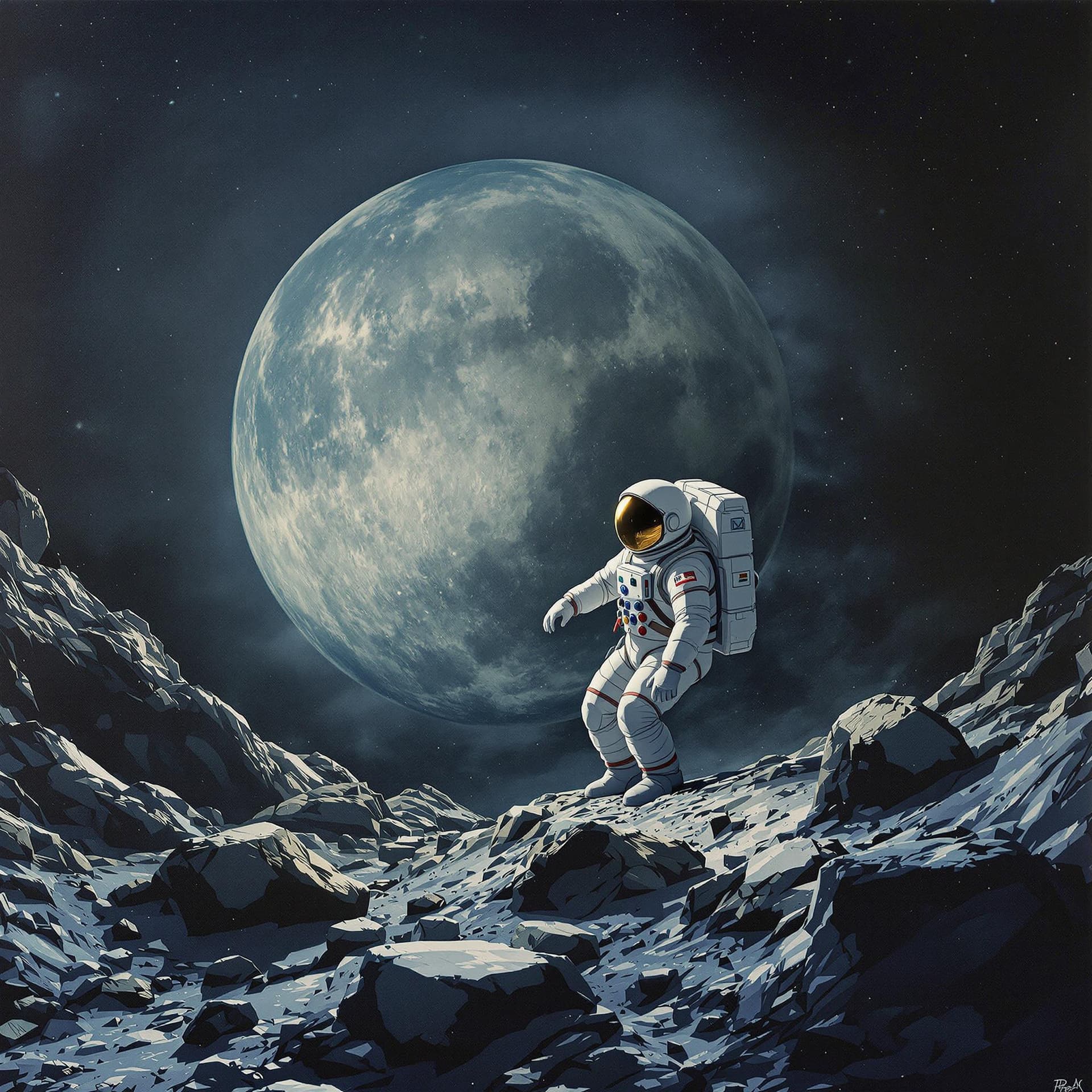 AI generated: Astronaut in the moon, cold color palette, muted colors, very detailed, sharp focus