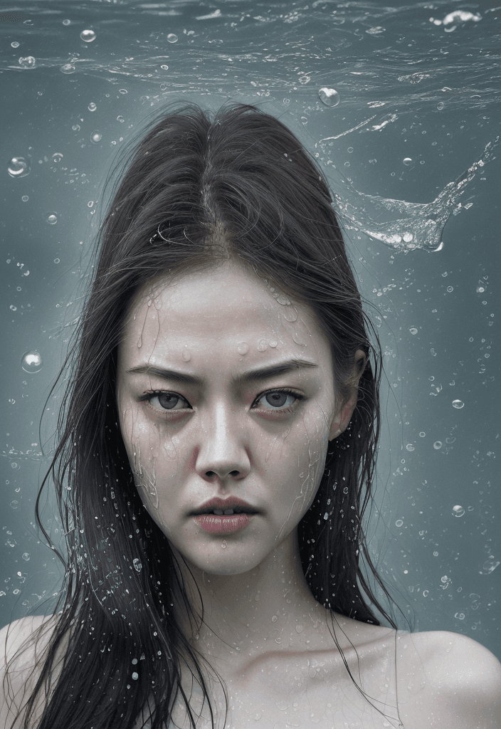 AI generated: mix face: liu wen, amanda seyfried, amber heard; with water drops on her face, in the style of natha...
