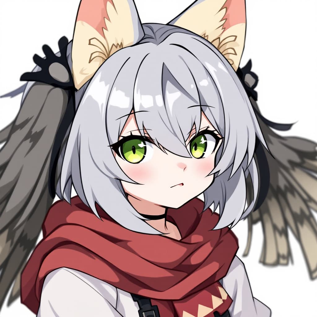 AI generated: Photo of Nanachi of Made in Abyss, gray hair and beige ears, green eyes, dressed in a y2k style, on ...