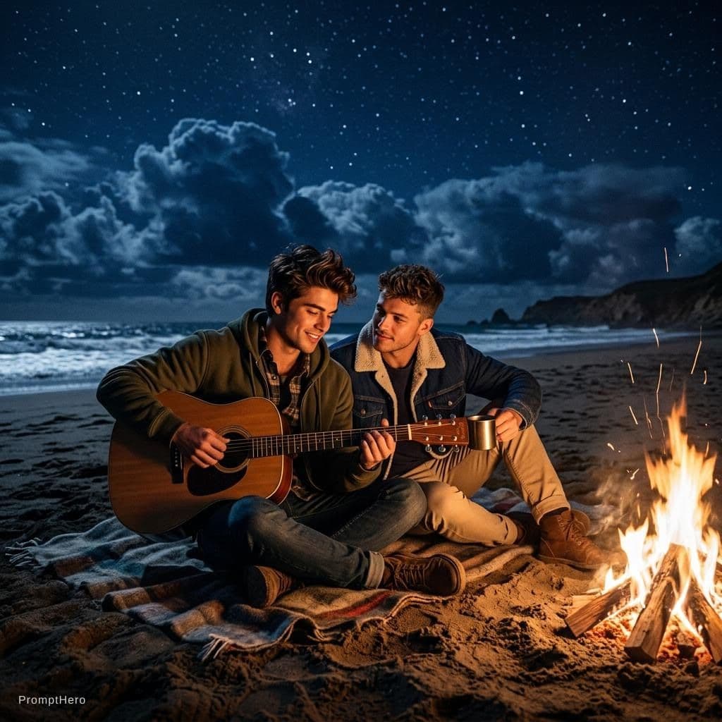 AI generated: two boys, bl, two men, big clouds, twenty age, Ultra realistic, highly detailed,masterpiece, award w...