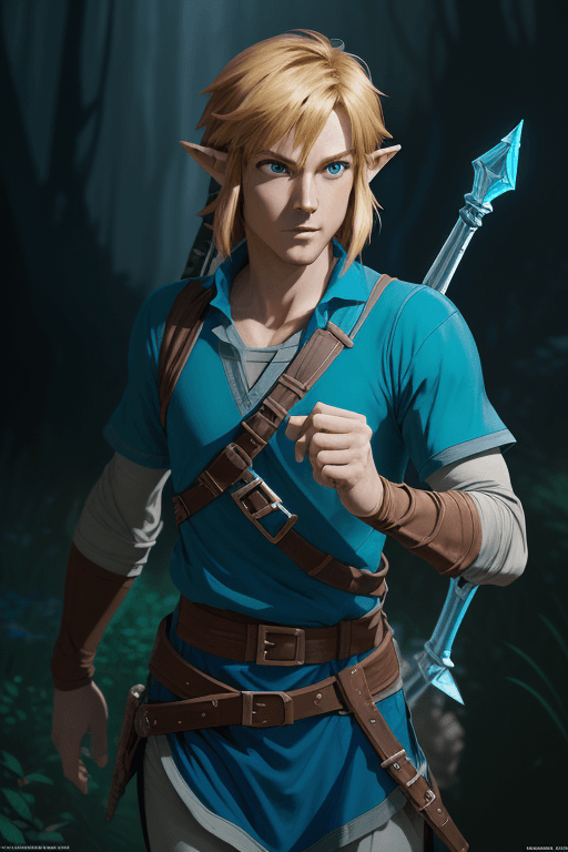 AI generated: an award winning poster of link from legend of zelda, 1man, (blue clothes), fantasy ambiance, link, ...