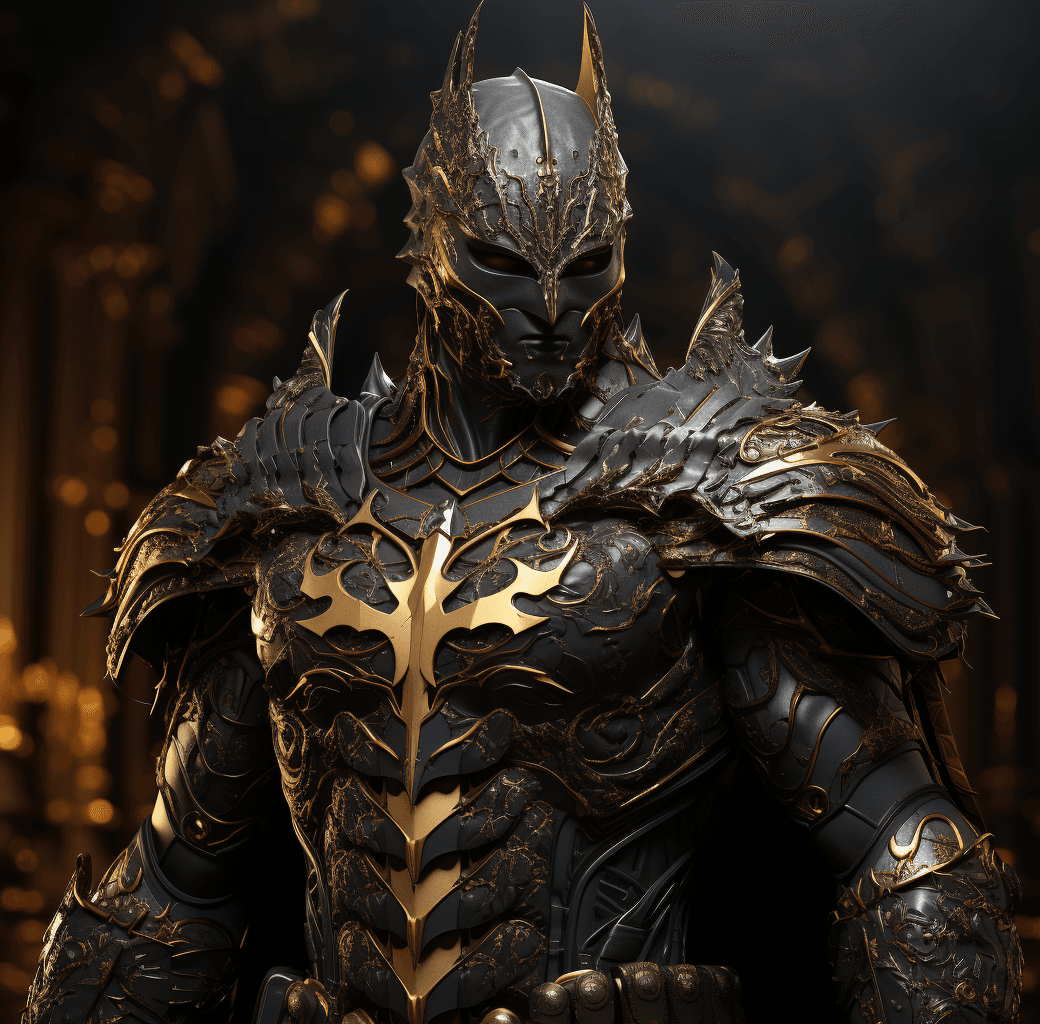 AI generated: a picture of the batman in his armor, in the style of elaborate gilding, rendered in cinema4d, angur...