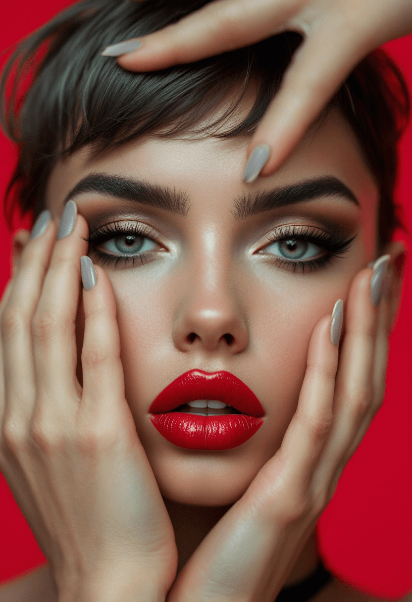 AI generated: Capture a high-fashion model with sharp features, showcasing prominent cheekbones and a defined jawl...