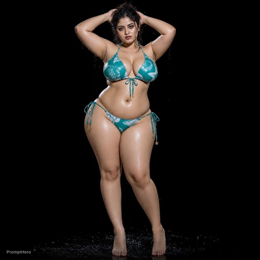 AI generated: Wear this bikini on a bengali pure white skin very beautiful and chubby and very very big bust size ...