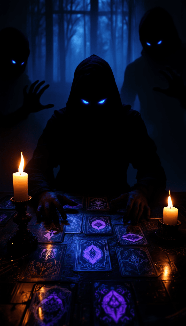 AI generated: A shadowy figure sits at a table bathed in flickering candlelight, their form barely visible apart f...