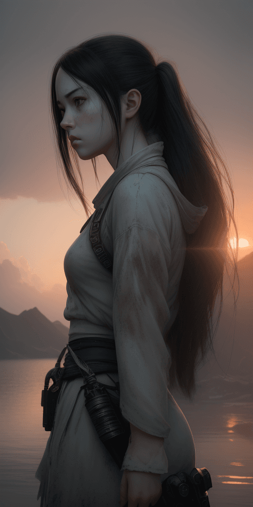 AI generated: Photo of a ultra realistic girl, dramatic light, pale sunrise, cinematic lighting, battered, low ang...