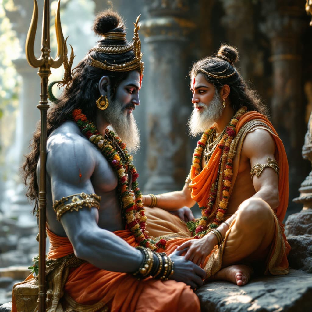 AI generated: Lord hanuman in front of lord shiva

