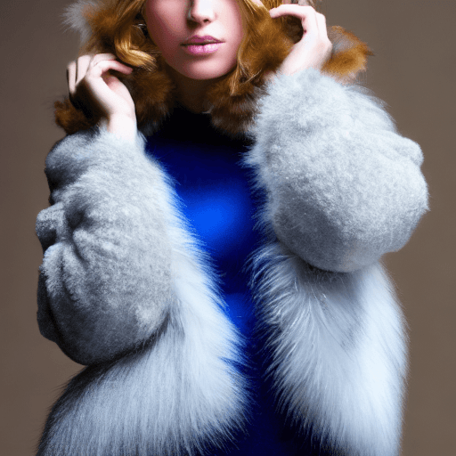 AI generated: masterpiece:1.1) , (ultra hi res:1.2) , picture of a woman, (fur sweater) , only latex pants, (blue)...
