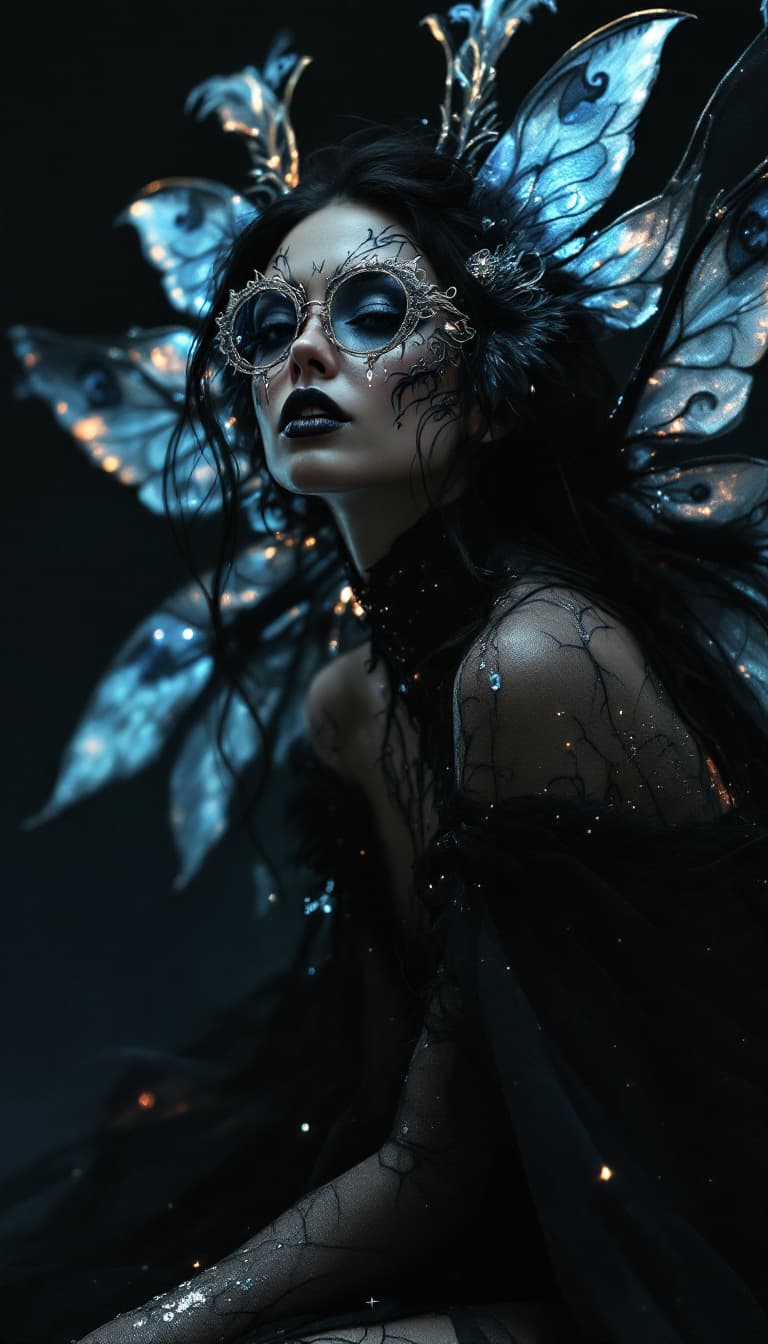 AI generated: An ultra-realistic, full-length attractive woman who appears to shimmer and float, adorned with intr...