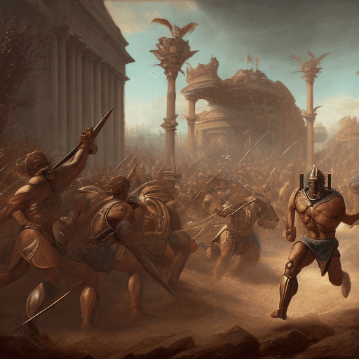 AI generated: a spartan in full battle gear running in the field, in the style of crimson and bronze, detailed cro...