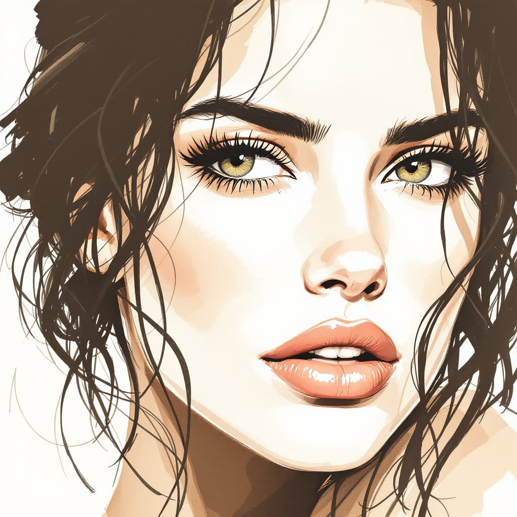 AI generated: A drawing of an attractive woman in the style of Frazetta, ink on paper, minimalistic, white backgro...