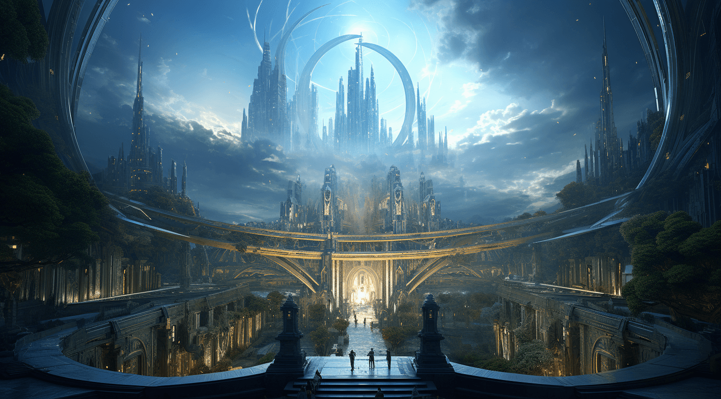 AI generated: futuristic architecture and science fiction wallpaper, in the style of james paick, george lucas, sy...