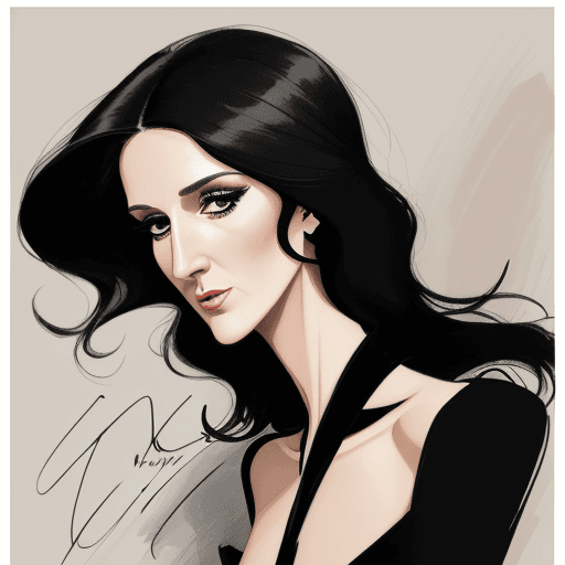 AI generated: Vintage celine dion fashion poster of an elegant woman with black hair, drawn in the style of Paul K...