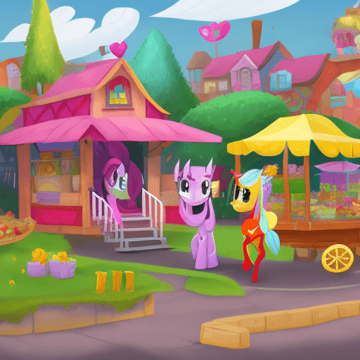 AI generated: Transport yourself to the lively town of Ponyville, the vibrant hub of friendship and community. Vis...