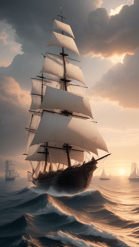 AI generated: Photo of a ultra realistic sailing ship, dramatic light, pale sunrise, cinematic lighting, battered,...