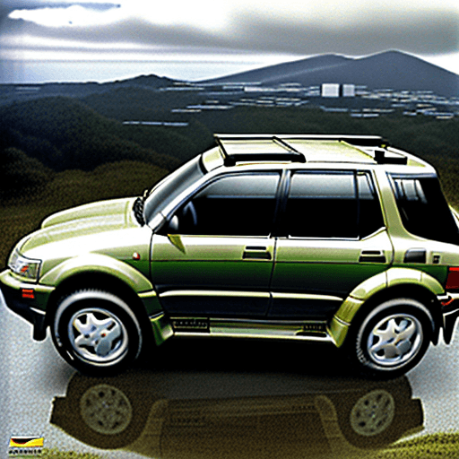 AI generated: carro tt, mitsubushi, pajero glx 2800, 1998, pneus largos, panorama serras, nascer do sol pálido, di...