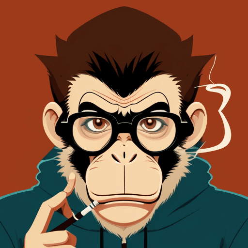AI generated: vector illustration, monkey with Glasses and a cigarette, angry, watching at camera, cartoon
