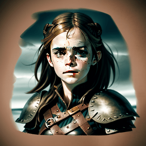AI generated: Emma Watson face, viking Warrior girl, leather Armor 