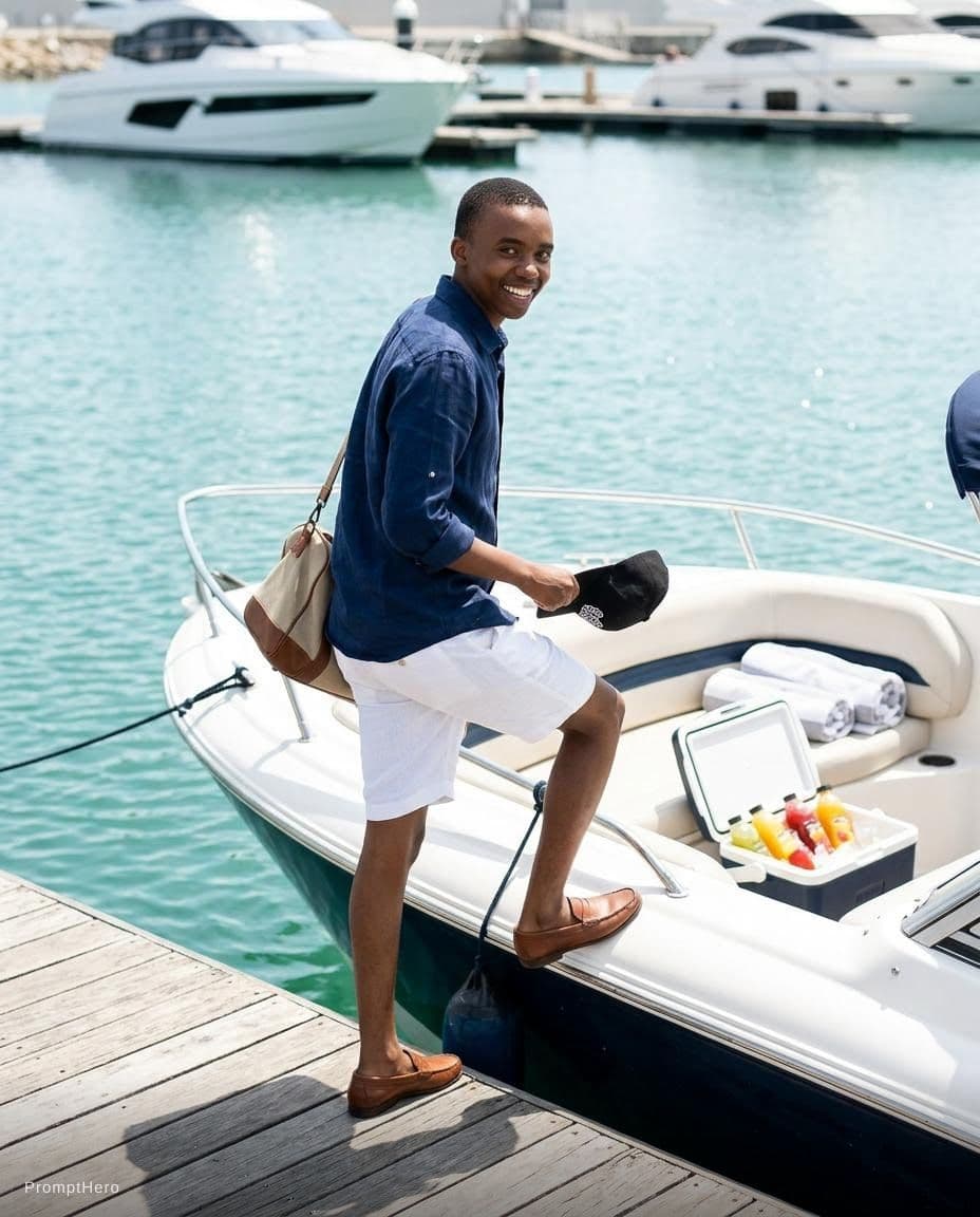 AI generated: Create an image-edit prompt that transforms the user’s photo into a clean, joyful luxury weekend sce...
