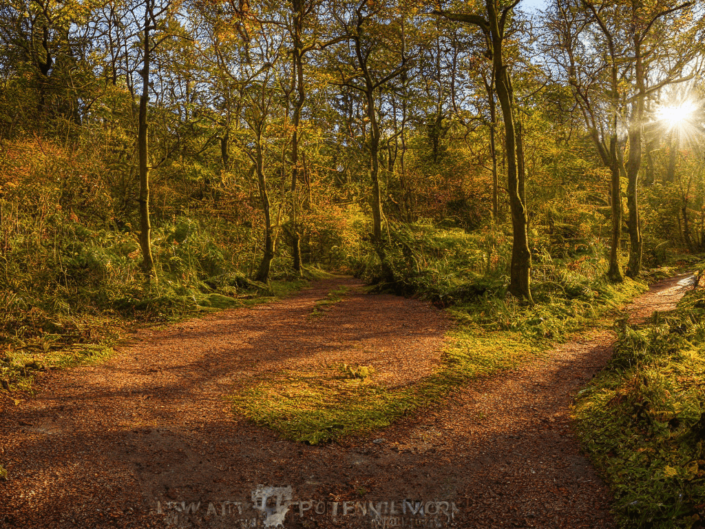 AI generated:  deep in a dense forest, shafts of late aftenoon sunlight coming through the leaves of ancient trees...