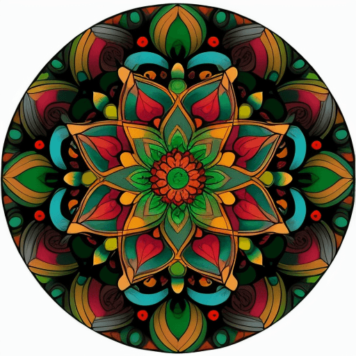 AI generated: mandala color rojo verde y amarillo