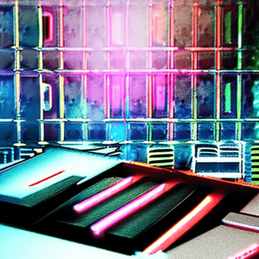 AI generated:  A captivating 3D conceptual art piece featuring an anthropomorphic red rabbit with vibrant neon-lit...