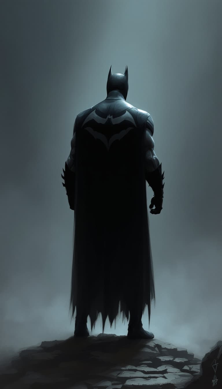 AI generated: digital painting of batman, comics art,, stylized, back view