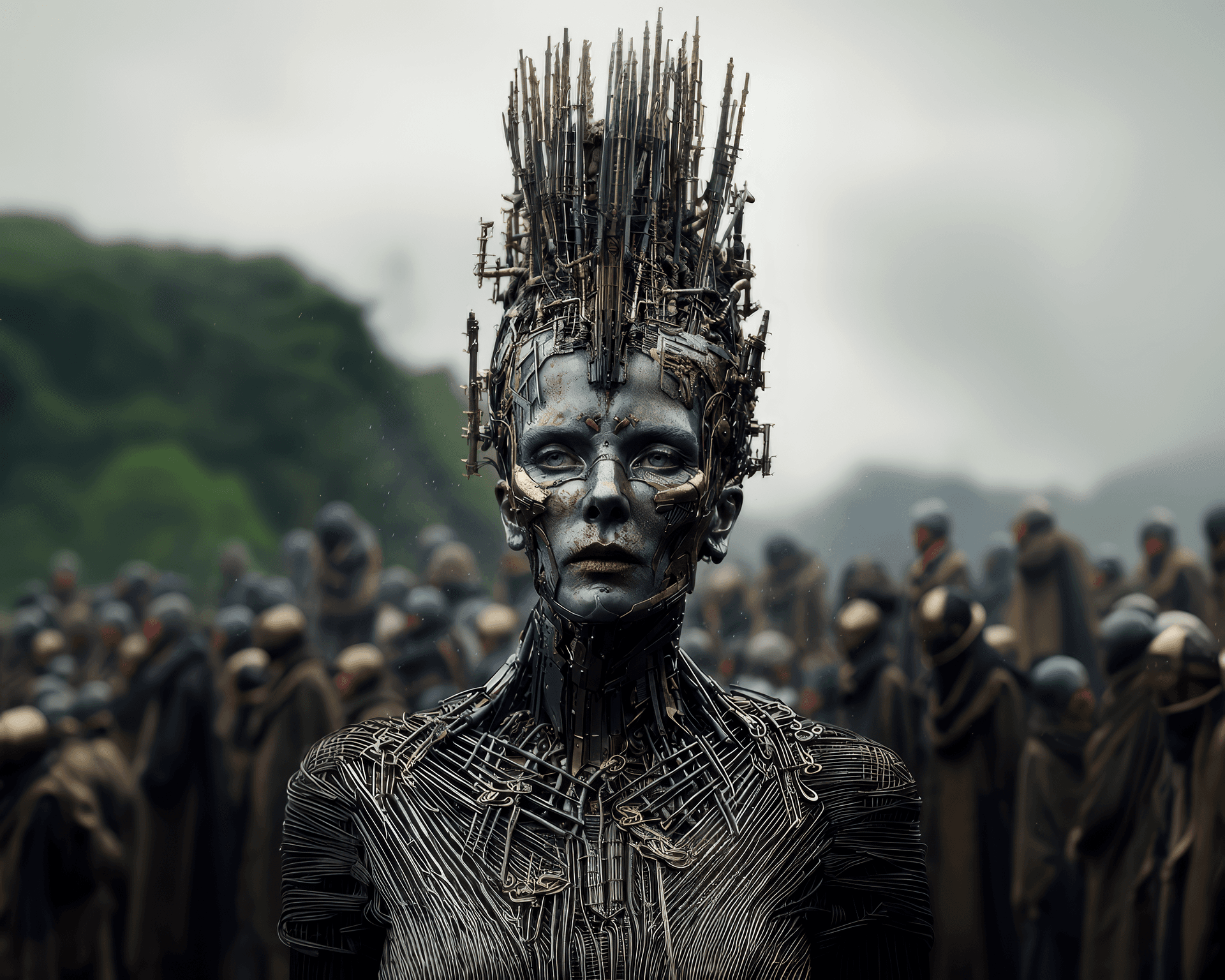 AI generated: large pile of metal with a head on top, in the style of sci-fi spectacle, detailed atmospheric portr...