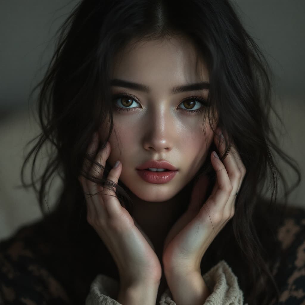 AI generated: Prompt: realistic color photo: MJ show me your hands and hair --v 6.1 --ar 16:9