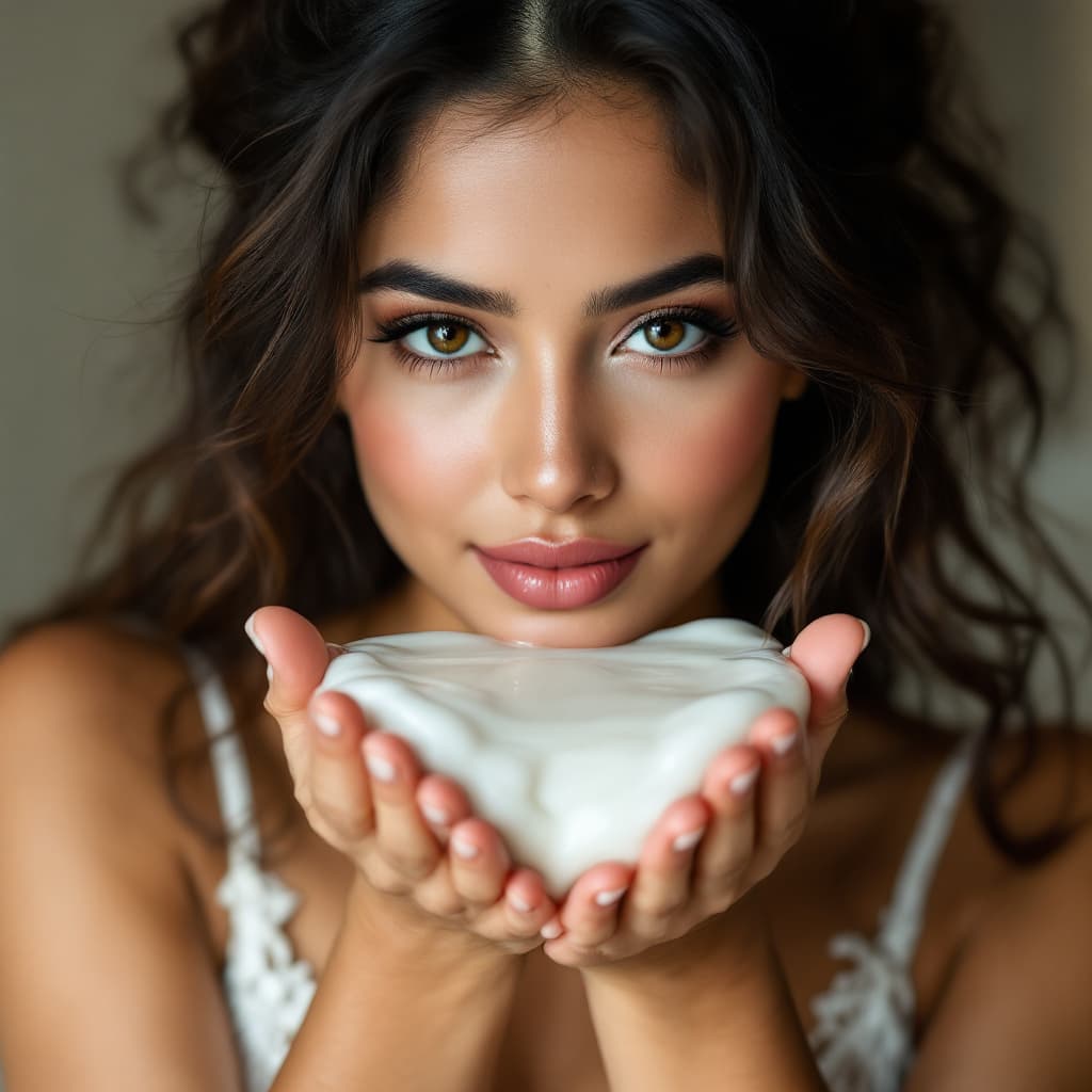 AI generated: A beautiful,  Indian hot Woman plus size Wearing a Nightie gracefully joins her hands together, palm...