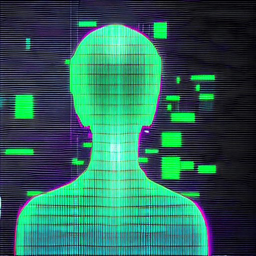 AI generated: A back of a programmer standing in front of AI technologies looking at the data holograms. black - g...