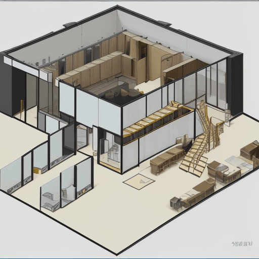 AI generated: Create an architectural 2D floor plan view with dimensions for an office space with first floor and ...