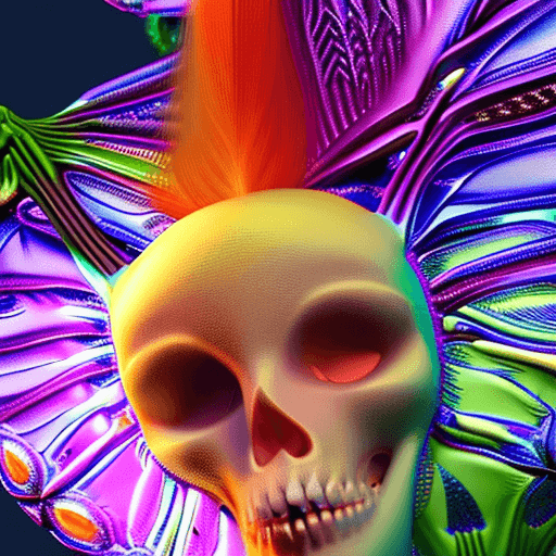 AI generated: Goddess close-up portrait ribcagel. jellyfish phoenix head, nautilus, orchid, skull, betta fish, bio...
