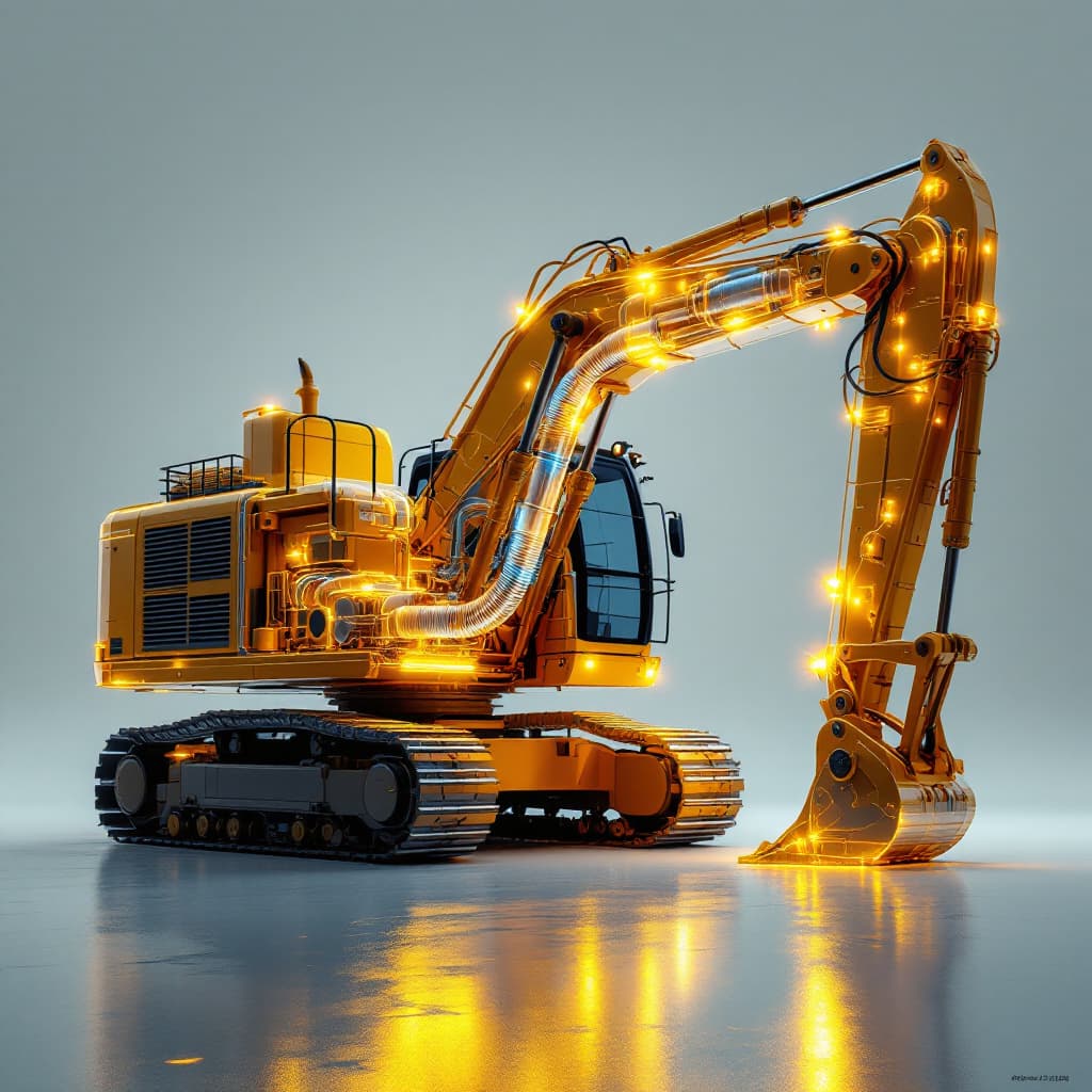 AI generated: Retrato etéreo de una retoexcavadora 426 Catarpiller ,  transparente que revela su sistema de aire c...